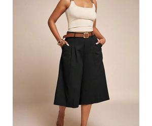 Hochtaillierte plissierte Culotte-Hose mit weitem Bein