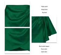 Hochtaillierte Satin-Rock mit Raffung für Damen, grün, Größe XL, eleganter Abend-Wrap-Hem