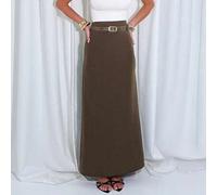 Hochtailliger, maßgeschneiderter Maxirock mit Ledergürtel, langer formeller Business-Bleistiftrock für Herbst/Winter, Büromode