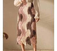 Hochwertige neue Standardgröße Damen Mode Kontrast Farbe Hohlstickerei Vintage Elegante Damen Rock, geeignet für Valentinstag, Sommerurlaub, Frühjahrs