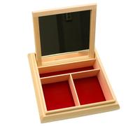 Hochwertige Schmuckschatulle, Schmuckaufbewahrung, Schmuckkasten, Schmuckkästchen, Make up Organizer aus Furnierholz mit Spiegel / 3 Fächern und Ornament Rosenmotiv in natur, L/B/H 20 x 20 x 5 cm.