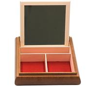 Hochwertige Schmuckschatulle, Schmuckaufbewahrung, Schmuckkasten, Schmuckkästchen, Make up Organizer aus Furnierholz mit Spiegel / 3 Fächern und Ornament Rosenmotiv in braun, L/B/H 20 x 20 x 5 cm.