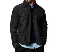 Hochwertige Vintage-Trucker-Wildlederjacke für Herren, echtes Lammfell, Herren-Lederjacken, Hemdkragen, Jacken für Herren, Schwarzes Wildleder Leder, XL