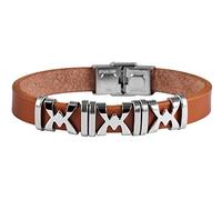 Hochwertiges Akzent Damen Herren Echtlederarmband Lederarmband Echt Leder Armband Braun mit Edelstahl Silberfarbig Modeschmuck 3175070053