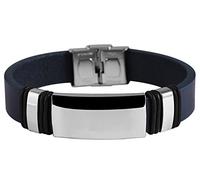 Hochwertiges Akzent Damen Herren Edelstahl Echtlederarmband Lederarmband Echt Leder Armband Schildarmband in Dunkelblau Blau Modeschmuck 3199030027