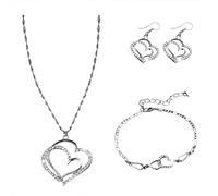 Hochzeit Abendessen Brautkleid Accessoires Doppel Liebe Pfirsich Herz Anhänger Halskette Ohrringe Armband Damen Schmuck Set Silber