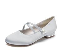 Hochzeit Damen Geschlossene Zehen Bridal Brautschuhe Elegant Blockabsatz Pumps Damen,Silber,43 EU