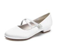 Hochzeit Damen Geschlossene Zehen Bridal Brautschuhe Elegant Blockabsatz Pumps Damen,Weiß,41 EU