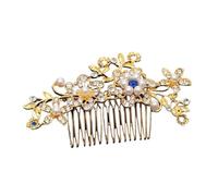 Hochzeit Haarkamm Blatt Blume Braut Kopfschmuck Gold Perle Strass Kopf Schmuck Zubehör(Beige)