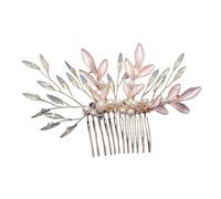 Hochzeit Haarkamm Blatt Blume Braut Kopfschmuck Gold Perle Strass Kopf Schmuck Zubehör(Green)