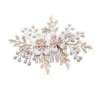 Hochzeit Haarkamm Blatt Blume Braut Kopfschmuck Gold Perle Strass Kopf Schmuck Zubehör(Pink)