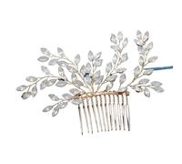 Hochzeit Haarkamm Blatt Blume Braut Kopfschmuck Gold Perle Strass Kopf Schmuck Zubehör(WHITE)