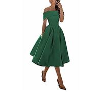 Hochzeit Knielang Abendkleider,Einschultriger Dreiviertelrock aus Satin in A-Linie,Dark Green D,US16w,Damen Cocktailkleid Abendkleider