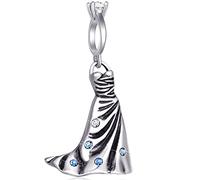 Hochzeit Ring Charms Hochzeit Kleid Anhänger, passt Pandora Muttertag Armband, 925 Sterling Silber Hochzeitstag Kleider Wedding Perlen mit Kristall, Geschenke für Braut/Valentinstag/Mama