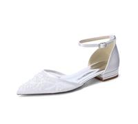 Hochzeit Schuhe Damen Flache Spitze Brautschuhe Knöchelriemen Komhe Komfort Spitz Zehen Formelle Ballschuhe Flach2.5Cm