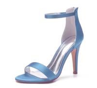 Hochzeit Schuhe Damen Peeptoes High Heel Pumps Brautschuhe Satin Abendschuhe Bridal Party Stiletto Sandalen 10.5Cm,Sky Blue,36 EU