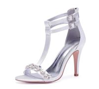 Hochzeit Schuhe Damen Stiletto High Heel Bridal Satin Peeptoes High Sandals Hochzeitskleid Partei Abendschuhe 10 .5Cm,Weiß,42 EU