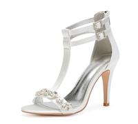 Hochzeit Schuhe Damen Stiletto High Heel Bridal Satin Peeptoes High Sandals Hochzeitskleid Partei Abendschuhe 10 .5Cm,Elfenbein,37 EU