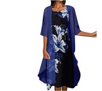 Hochzeitsgast Kleid Damen Lang Chiffon 2 Teiler Festliche Kleider Für Damen Hochzeit Große Größen Sommerkleid Midi Elegant Spitze Zweiteiler Midikleid A Linie Sommerkleider Leicht Und Luftig