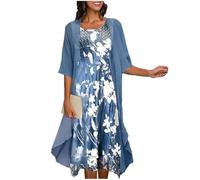 Hochzeitsgast Kleid Damen Lang Chiffon 2 Teiler Festliche Kleider Für Damen Hochzeit Große Größen Sommerkleid Midi Elegant Spitze Zweiteiler Midikleid A Linie Sommerkleider Leicht Und Luftig