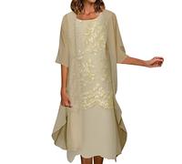 Hochzeitsgast Kleid Damen Lang Chiffon 2 Teiler Festliche Kleider Für Damen Hochzeit Große Größen Sommerkleid Midi Elegant Spitze Zweiteiler Midikleid A Linie Sommerkleider Leicht Und Luftig