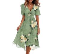 Hochzeitsgast Kleid Damen Lang Elegant A Linie Chiffonkleid Geblümt Sommerkleid Damen Midi Festliche Kleider Für Hochzeit Blumenkleid V Ausschnitt Chiffon Floral Sommerkleider Leicht Luftig