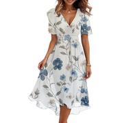 Hochzeitsgast Kleid Damen Lang Floral Chiffonkleid Damen Festlich Geblümt Midi Festliche Kleider Für Hochzeit V Ausschnitt Sommerkleid Elegant A Linie Chiffon Sommerkleider Leicht und Luftig