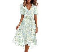 Hochzeitsgast Kleid Damen Lang Floral Chiffonkleid Damen Festlich Geblümt Midi Festliche Kleider Für Hochzeit V Ausschnitt Sommerkleid Elegant A Linie Chiffon Sommerkleider Leicht und Luftig