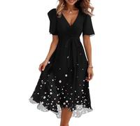 Hochzeitsgast Kleid Damen Lang Floral Chiffonkleid Damen Festlich Geblümt Midi Festliche Kleider Für Hochzeit V Ausschnitt Sommerkleid Elegant A Linie Chiffon Sommerkleider Leicht und Luftig