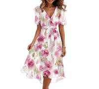 Hochzeitsgast Kleid Damen Lang Floral Chiffonkleid Damen Festlich Geblümt Midi Festliche Kleider Für Hochzeit V Ausschnitt Sommerkleid Elegant A Linie Chiffon Sommerkleider Leicht und Luftig