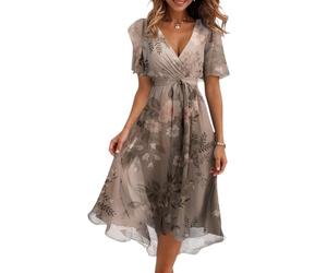 Hochzeitsgast Kleid Damen Lang Floral Chiffonkleid Damen Festlich Geblümt Midi Festliche Kleider Für Hochzeit V Ausschnitt Sommerkleid Elegant A Linie Chiffon Sommerkleider Leicht und Luftig
