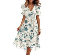 Hochzeitsgast Kleid Damen Lang Floral Chiffonkleid Damen Festlich Geblümt Midi Sommerkleid Elegant A Linie Chiffon Festliche Kleider Für Hochzeit Sommerkleider Leicht und Luftig V Ausschnitt
