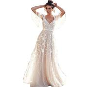 Hochzeitskleid Damen Lang Brautkleider Elegant Spitze Brautmode RüCkenfrei Abiball Prinzessin Kleider Abendkleider Elegant FüR Hochzeit (Unit: cm