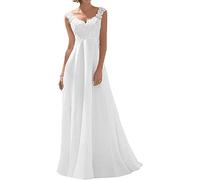 Hochzeitskleider Chiffon Brautmode Damen V Ausschnitt Brautkleider A-Linie Umstandsbrautkleid Weiß 50