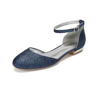 Hochzeitsschuhe Damen Ballerina Elegante Flache Schuhe Runde Zehe Bridal Flach Prom Evening Formal Party Shoes 1.8Cm,Dark Blue,36 EU