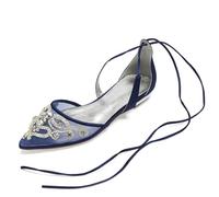 Hochzeitsschuhe Damen Ballerinas Spitze Pointed Toe Bridal Elegante Flache Abendschuhe 2Cm Brautschuhe,Dark Blue,42 EU