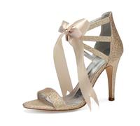 Hochzeitsschuhe Damen Bridal Sommer High Heel Sexy Peep Toe Stiletto Sandals Abend Formale Party Schuhe 10.5Cm,Champagne,36 EU