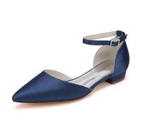 Hochzeitsschuhe Damen Flach Pointed Toe Satin Brautschuhe Ballerinas Prom Party Kleid Schuhe 2Cm,Dark Blue,42 EU