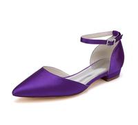 Hochzeitsschuhe Damen Flach Pointed Toe Satin Brautschuhe Ballerinas Prom Party Kleid Schuhe 2Cm,Dark Purple,38 EU