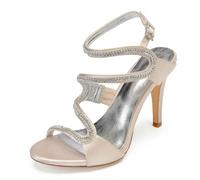 Hochzeitsschuhe Damen Satin High Heels Bridal Sexy Peep Toe Pfennigabsatz Sandals Partei Abendschuhe 10.5Cm,Champagne,36 EU