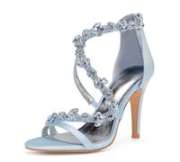 Hochzeitsschuhe Damen Satins Peep Toe Stiletto High Heels Bridal High Sandalen Party, Abschlussballkleid 10.5Cm,Sky Blue,37 EU