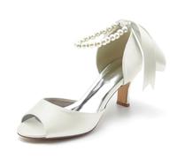 Hochzeitsschuhe Schuhe Damen Brautschuhe Satin Peep Toe High Heels Sandalen Stiletto Absatz Low Heel Kleid Partei Gericht Schuhe 6Cm,Elfenbein,39 EU