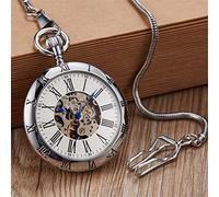 HODAGES Kupfer Silber Automatische Mechanische Taschenuhr Uhr Kettenuhr Männer Römische Zahlen Uhr Taschenuhren (Silber)
