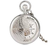 HODAGES Taschenuhr halbe Abdeckung Silber/Gold Flügel mechanische Taschenuhren römische/arabische Ziffern Zifferblatt Vintage mechanische Uhrenkette mit Anhänger (manuell mechanisch)