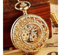 HODAGES Taschenuhr Luxus Steampunk Gold Bronze mechanische Taschenuhr mit Kette Handaufzug Hohle Uhr für Männer Frauen Geschenk,Bronze (Gold)