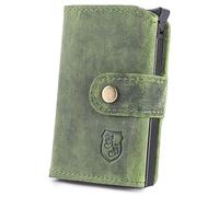 hodalump Kompaktes Kreditkartenetui mit Schutzhülle aus Echt-Leder - Kreditkartenhalter für Damen und Herren - Money Clip mit Kartenhüllen (Grün)