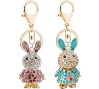 Hoement Hasen Schlüsselanhänger mit Strasssteinen aus Zinklegierung 2 Stück Niedlicher Anhänger im Bunny Design als Geschenk zum Geburtstag und Ostern