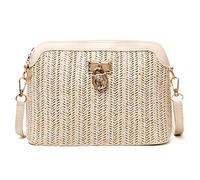 hogtnd Modische Handtasche für Damen, Stroh, gewebt, Umhängetasche, Münzgeldbörse für Herren, Gürtel, beige