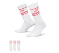 Nike Sportswear Dri-Fit Everyday Essential Crew-Socken (3 Paar), White/Hot Punch/Hot Punch, DX5089-100, S