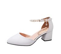 Hohe Schuhe Damen mit Absatz Pumps Weiß Mary Janes Absatzschuhe Riemchen Weite H Trachtenschuhe High Heels Elegant Festliche Dirndl Zum Kleid 2023 Slingback Trachten
